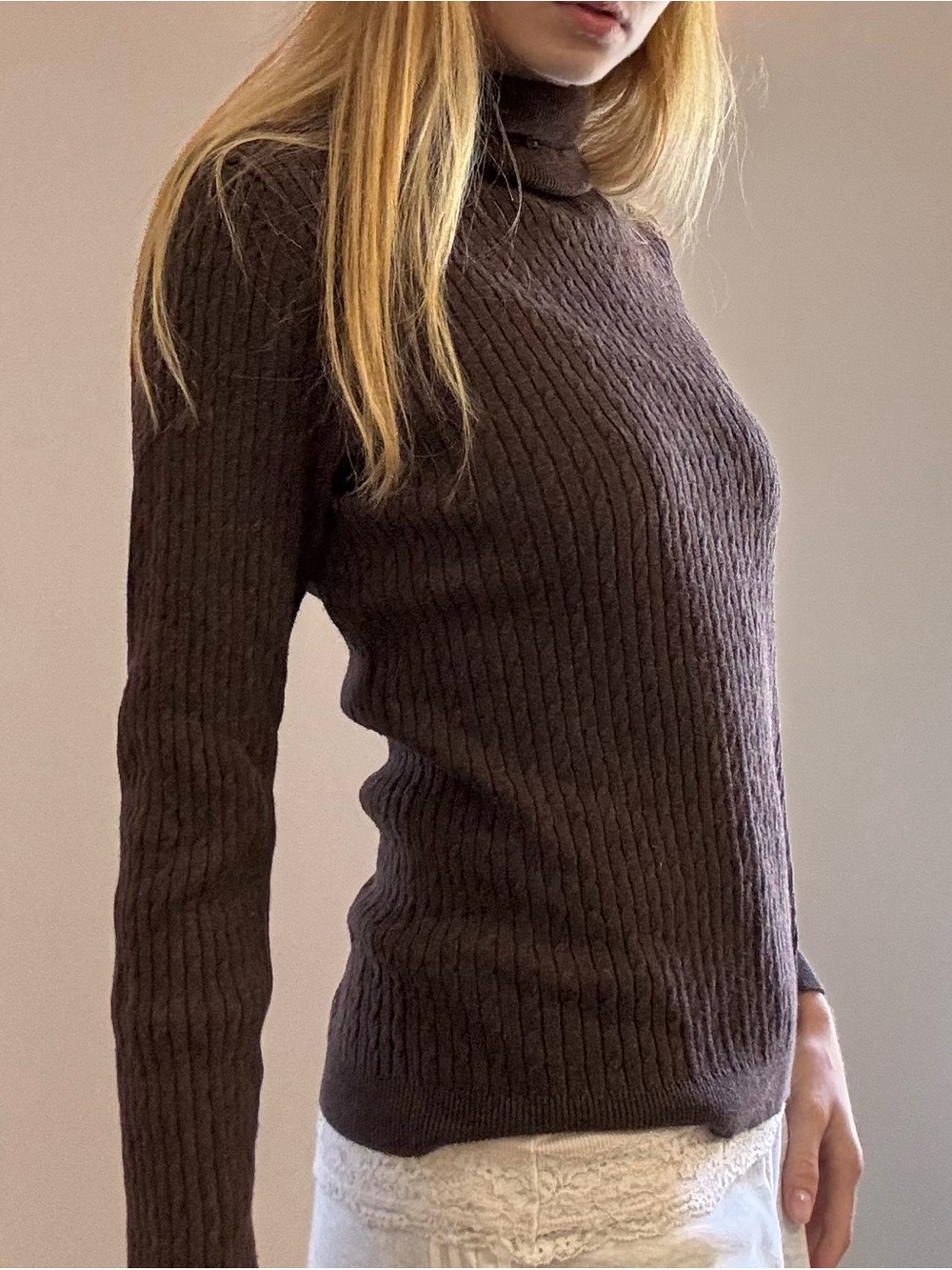 Jeanne Pierre Knit Brown Turtleneck
